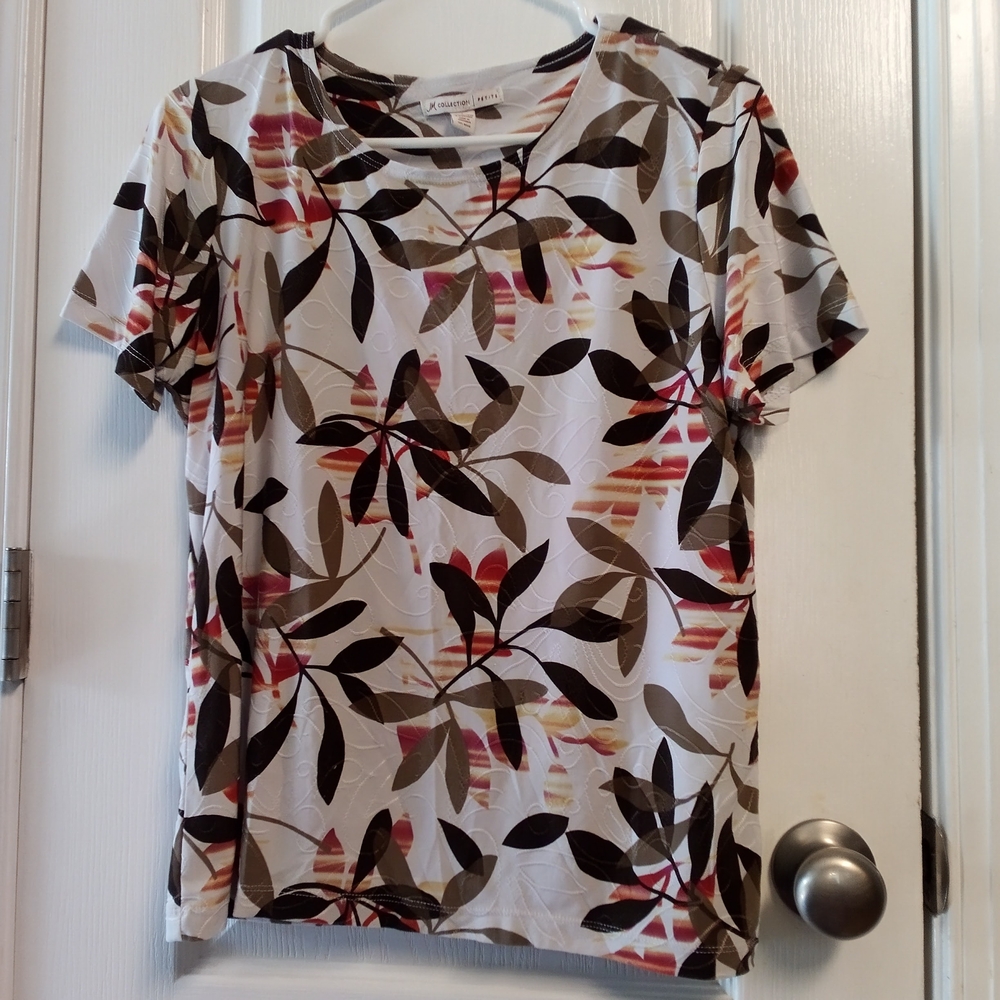 JM Collection Multicolor Leaf Print Short Sleeve Top